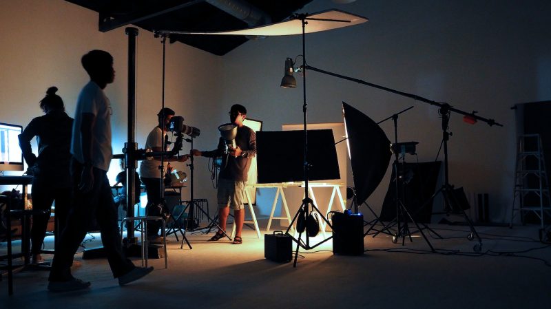 Production team shooting some video movie.